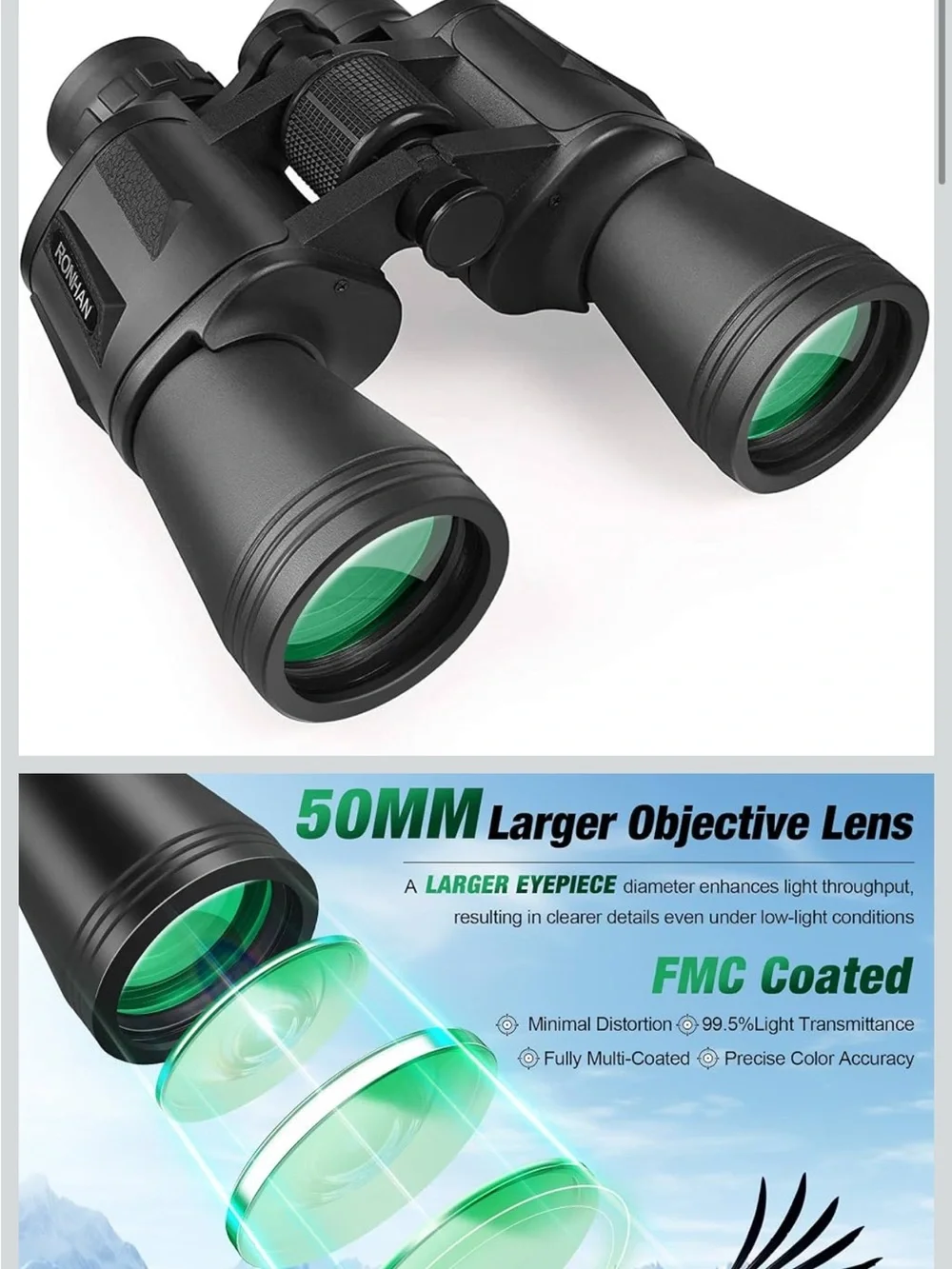 20x50 Black Binoculars with 26mm Eyepieces